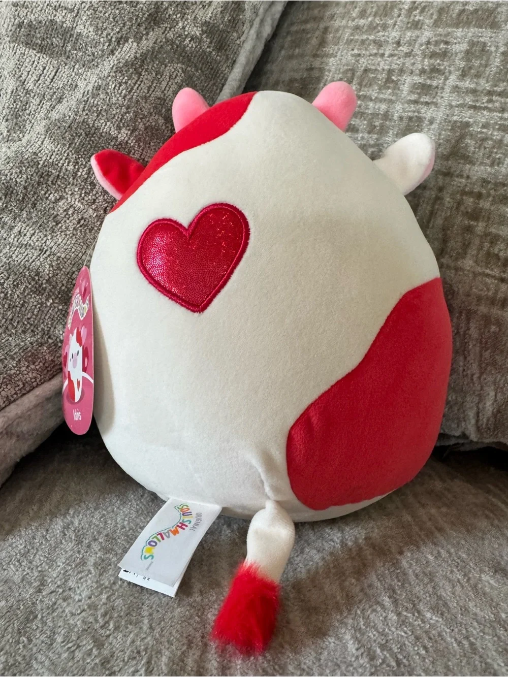 Squishmallows Idris Red Pink and White Heart Cow Soft Plush Toy Read Description